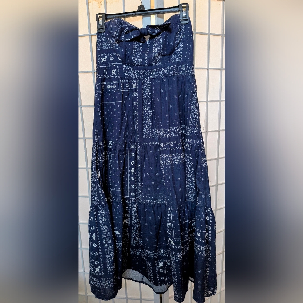 UNIVERSAL THREAD Blue Bandana Patchwork Floral Strapless Midi Sundress - Size S
